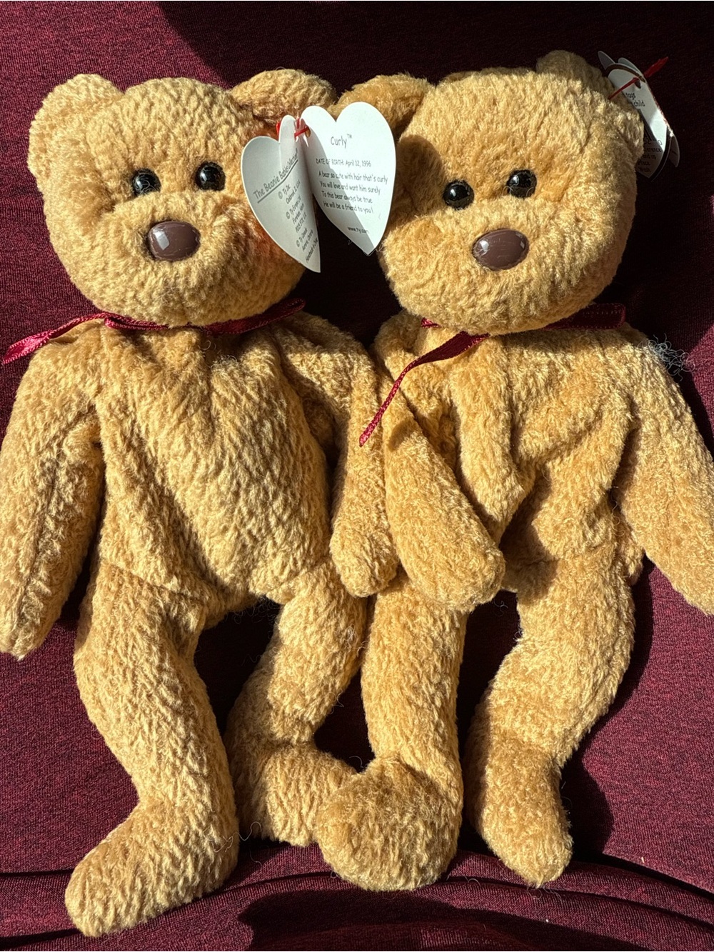 Ty Tan Curly Plush Bear Pair